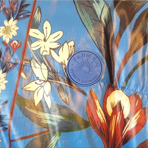 Farm Rio Women's Cashew Mandala Reversible Belted Floral Puffer Jacket SZ S NWT - Picture 8 of 13